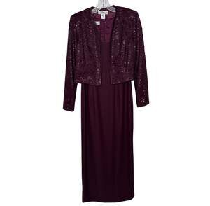 NWT Vintage Patra burgundy Sequin lace Jacket dress 2 piece formal Set small